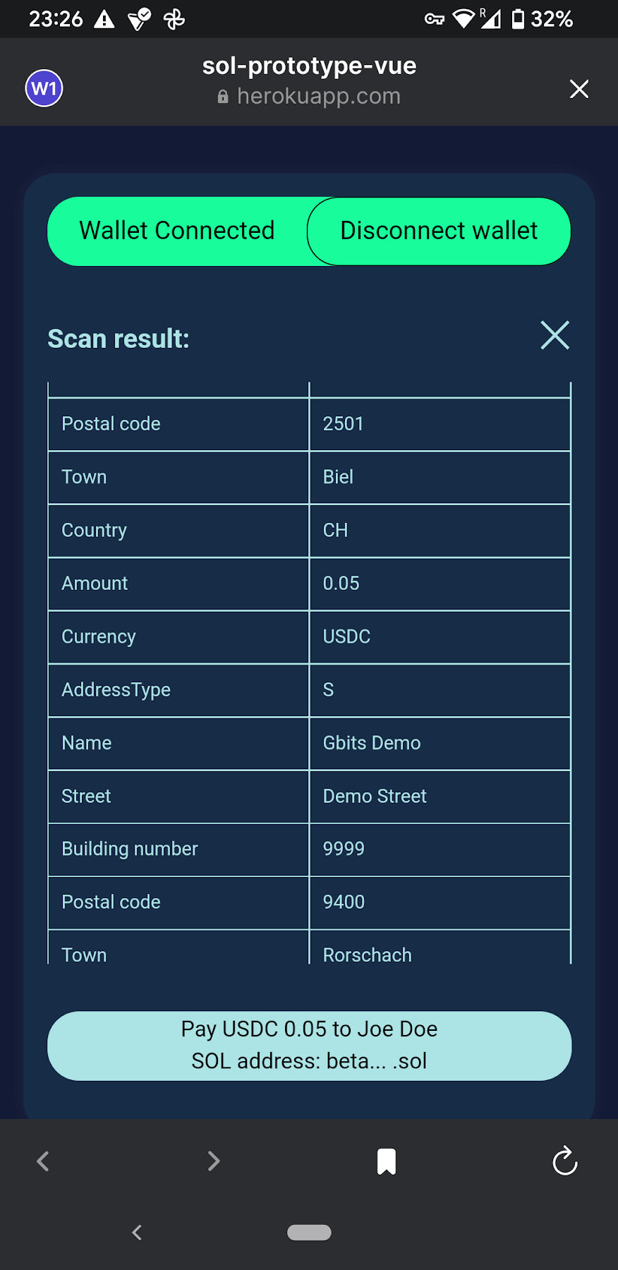 Gbits Pay Scanning result