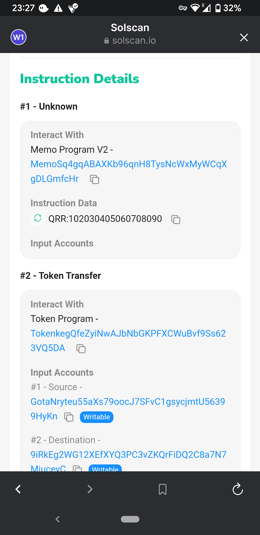 Gbits Pay transaction history on Solscan